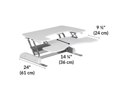 Dimension image shows that the base of the desk riser is 24 inches deep